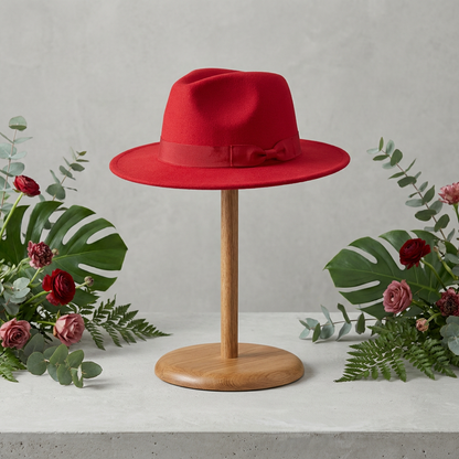 Red Wool Fedora Hat