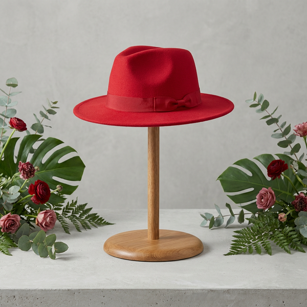 Red Wool Fedora Hat
