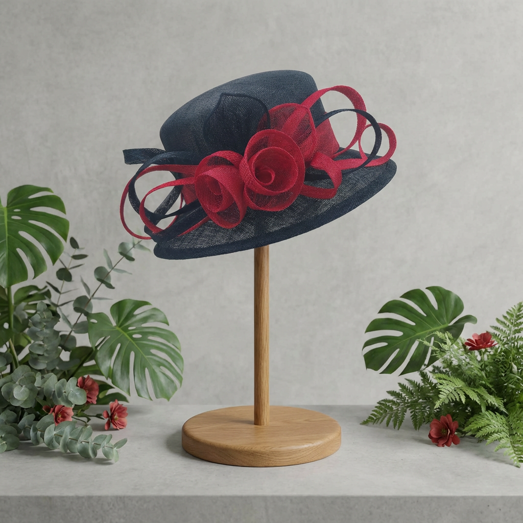 Stunning navy and red sinamay hat
