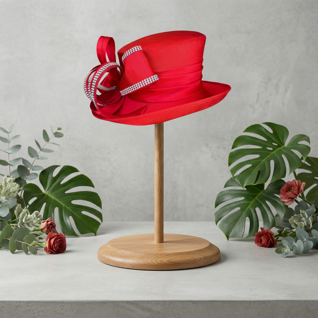 Red Satin Crystal Loop Hat