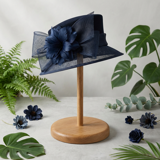 Navy sinamay medium brim hat
