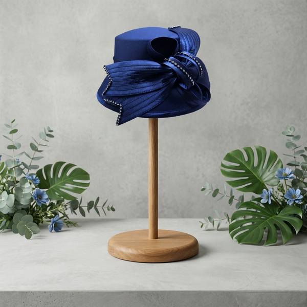 Navy sinamay hat medium brim with a touch of bling