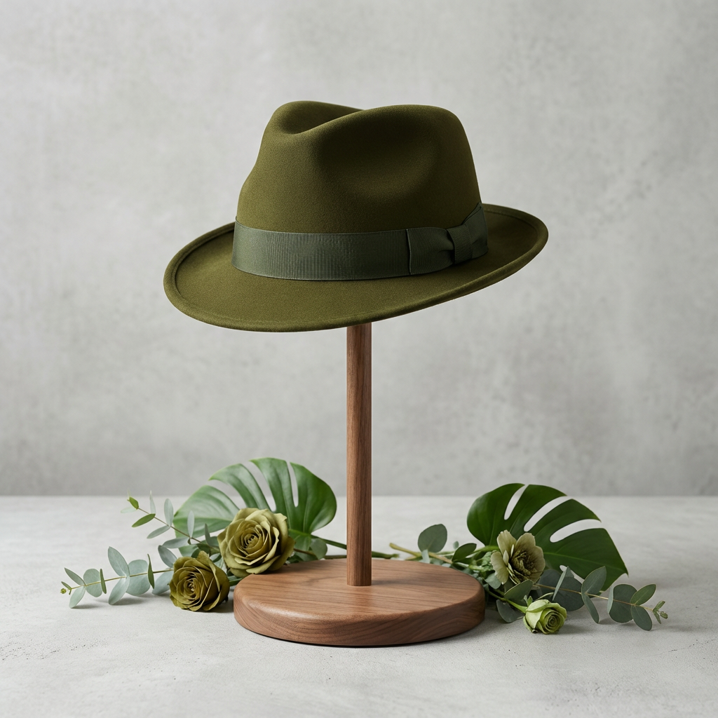 Olive green trilby hat