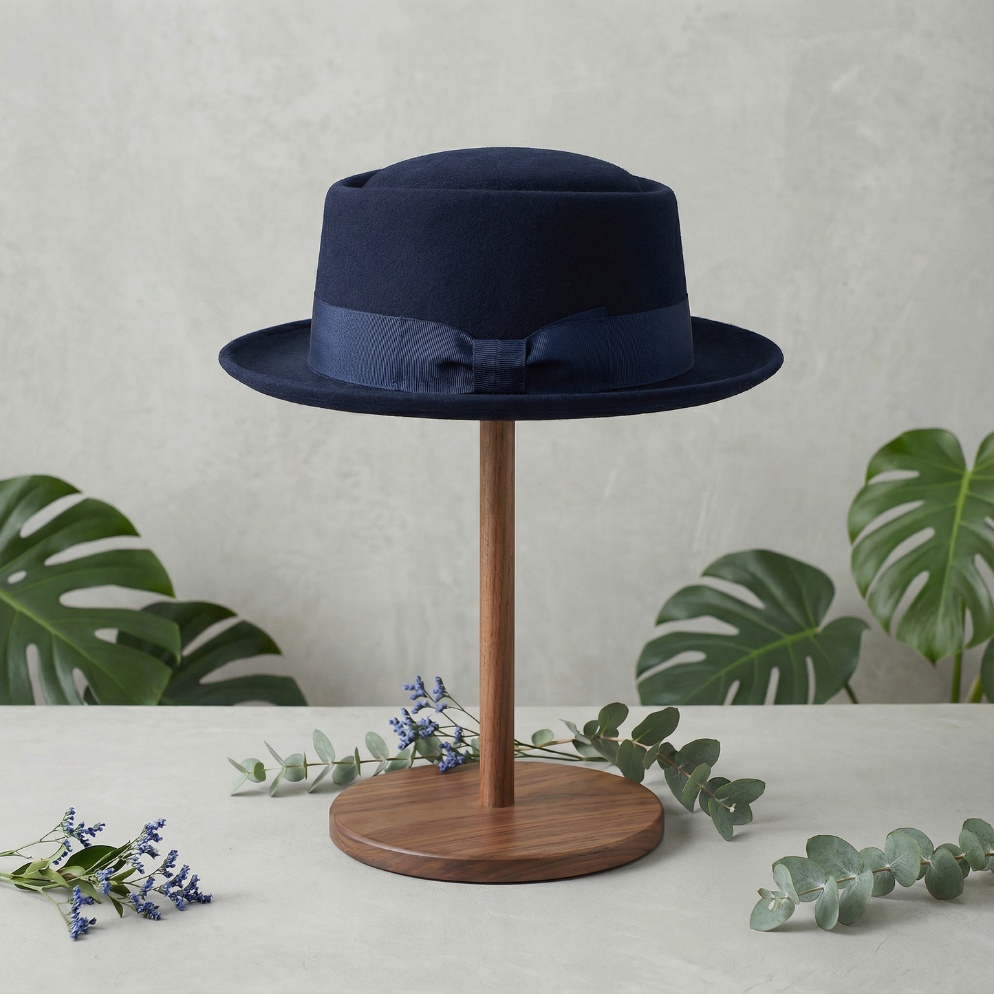 Navy small brim Porkie pie hat