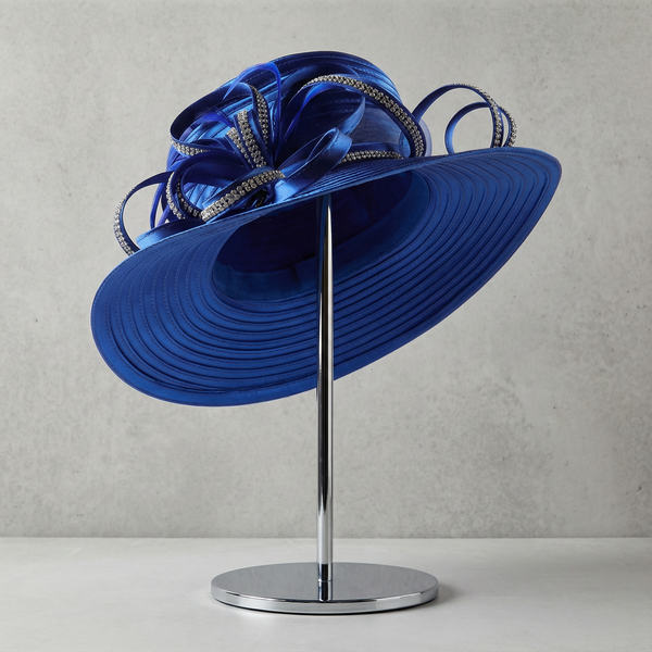 Royal Blue Satin Bloom Hat pre orders 2 week wait