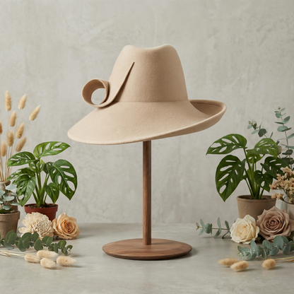 Beige Sculpted Wool Brim Hat