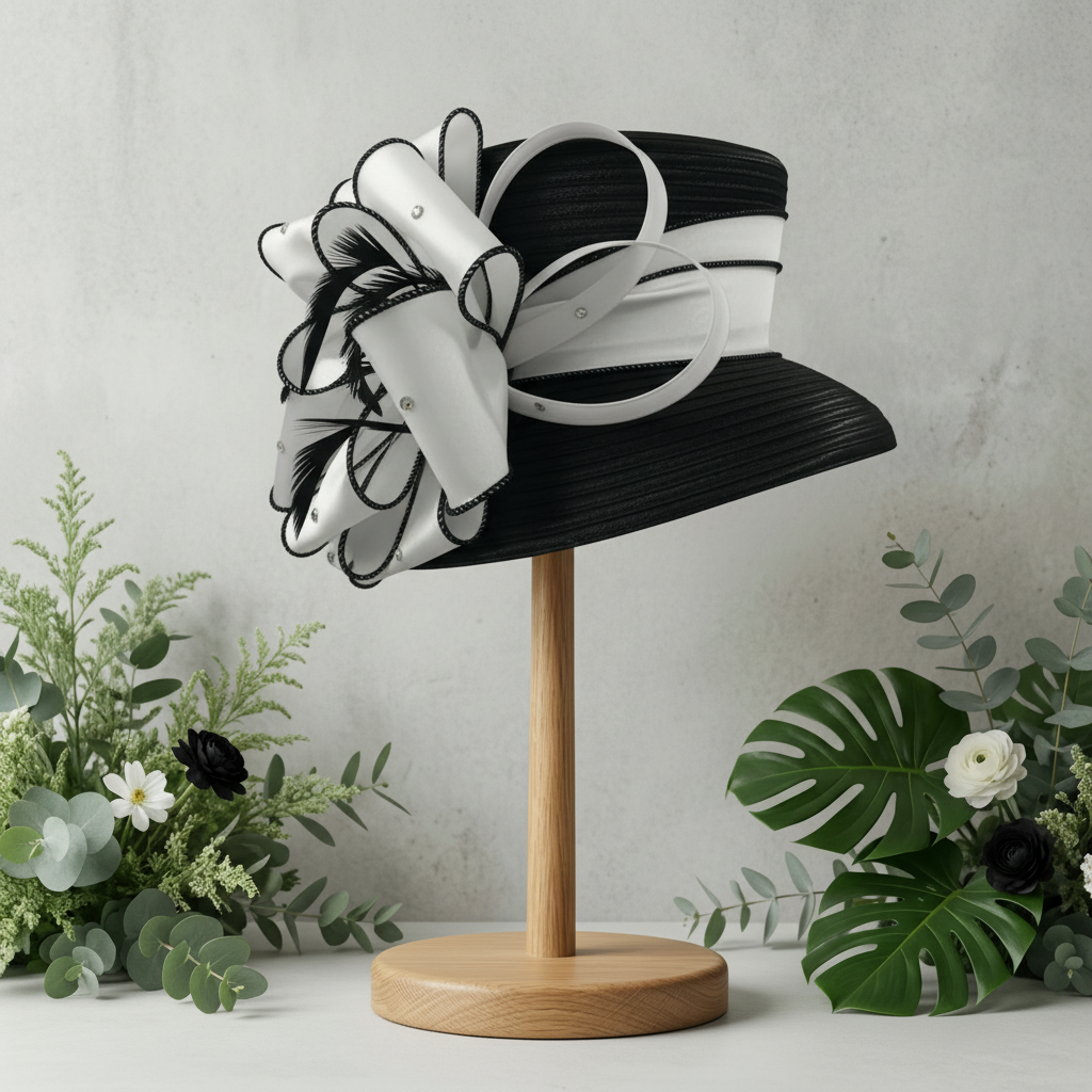 Black & Ivory Petite Brim Statement Hat