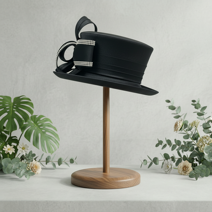 Black Satin Crystal Loop Hat