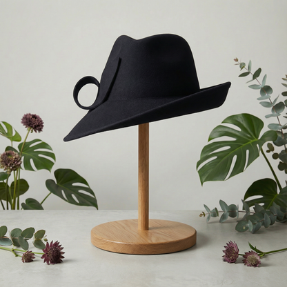 Black Sculpted Wool Brim Hat