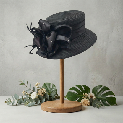 Black Sinamay Satin Bloom Hat
