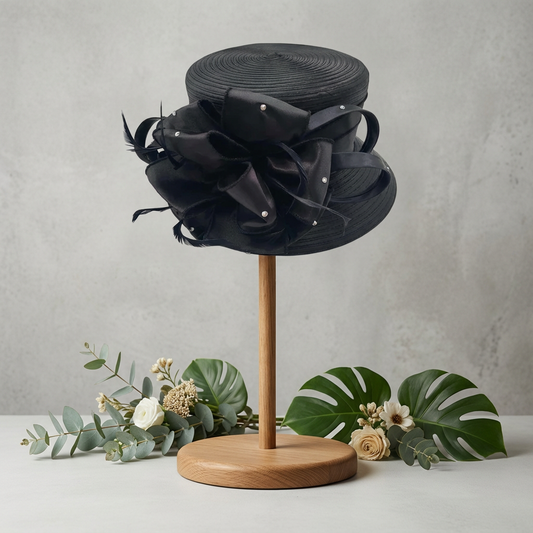 Black Sinamay Satin Bloom Hat