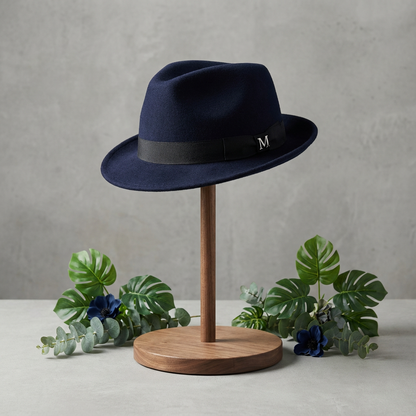 Navy blue trilby wool hat M