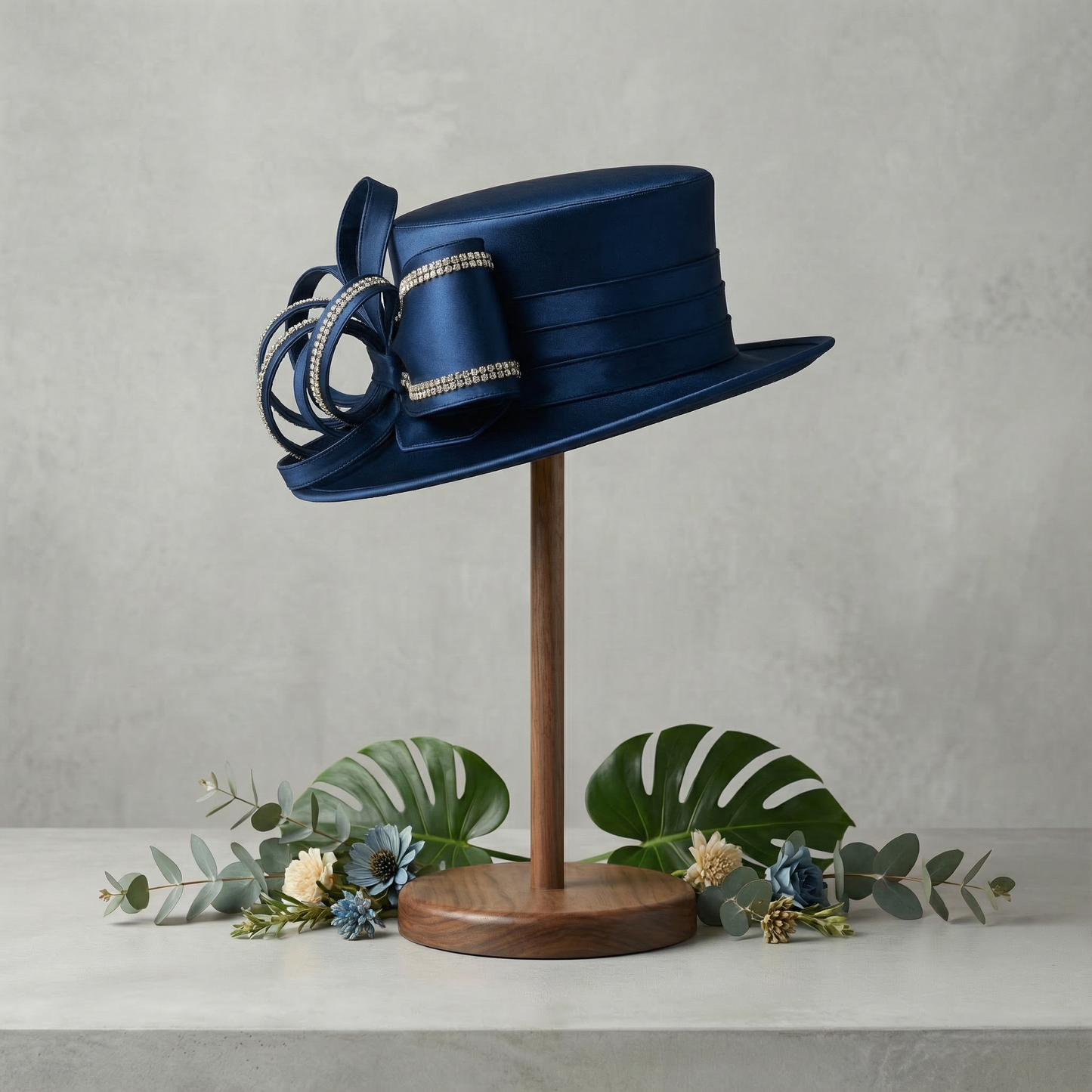 Navy Satin Glamour Hat - pre order