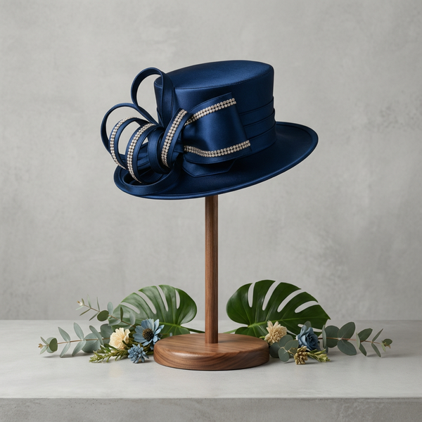 Navy Satin Glamour Hat