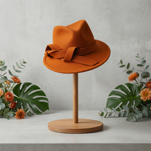 Rust Wool Sculpted Brim Hat