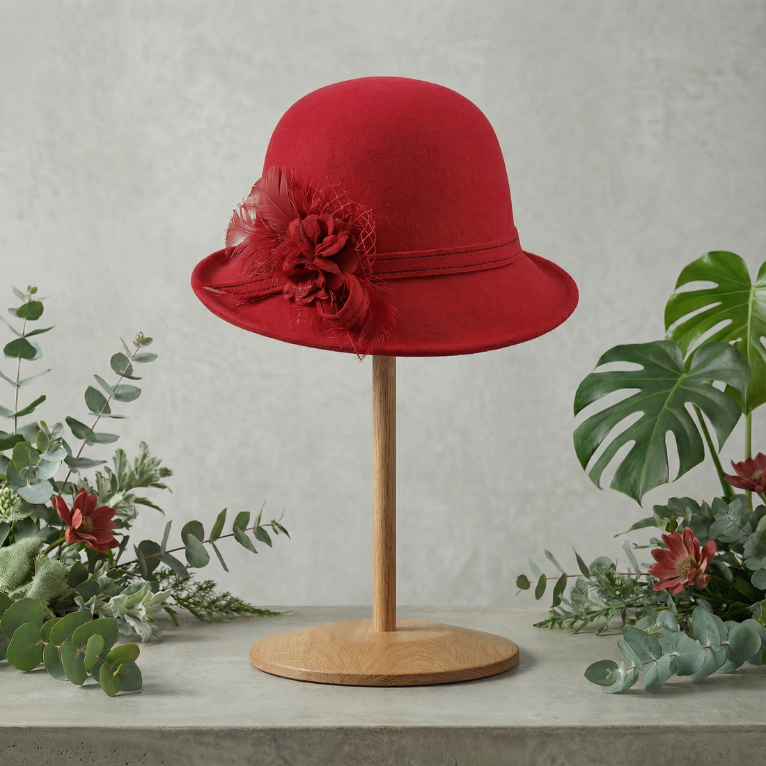 French Vintage Red Wool Hat