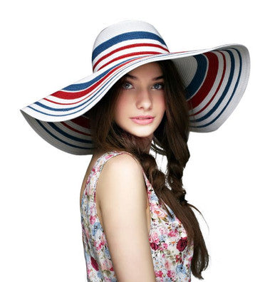 Stunning white striped over sized sunhat