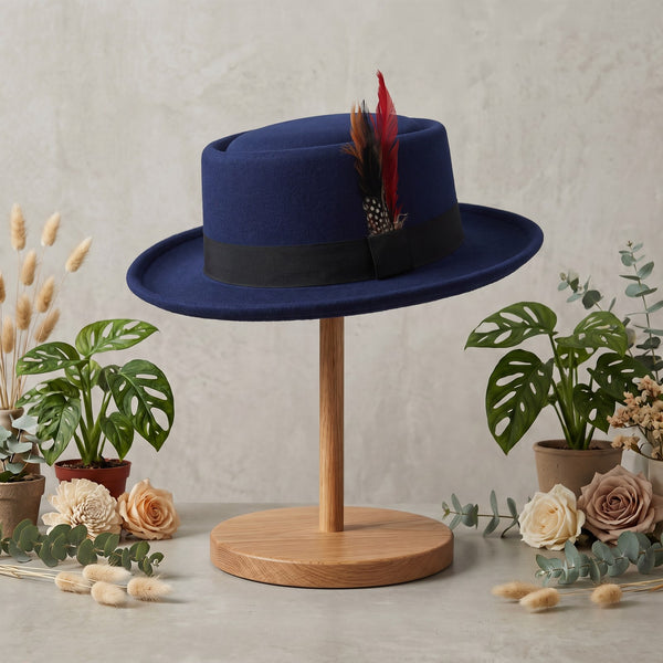 Navy Pork Pie with Hunter Feather