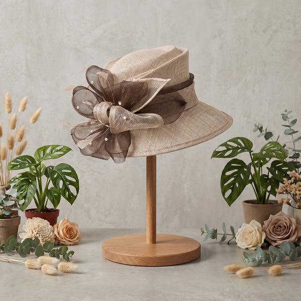 Beige Hat with Chocolate Trim