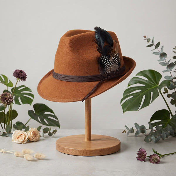 Rust Vintage Trilby with Feather