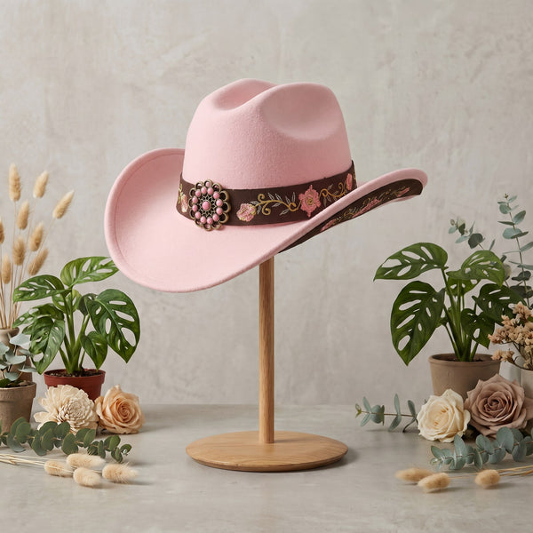 Pink Felt Western Hat with Floral Band