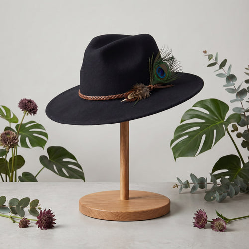 Black Panama with Peacock Feather (Unisex)