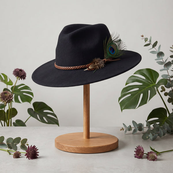 Black Panama with Peacock Feather (Unisex)