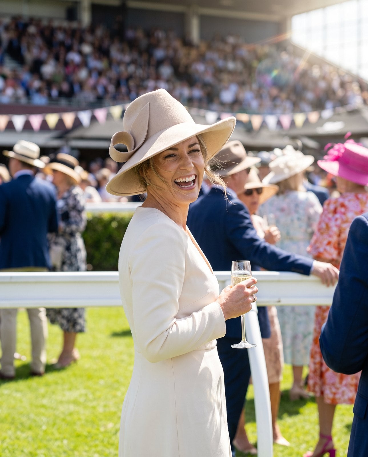 The Beige Sculpted Wool Brim Hat, race day styling